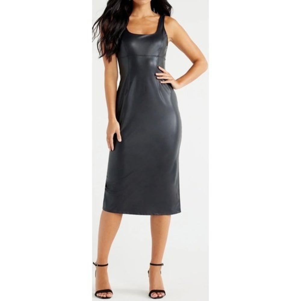 Sofia Jeans Womens Dress Size S Black Faux Leather Sleeveless Midi Casual Chic